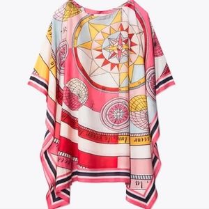 Tory burch pink constellation beach caftan tunic xs / s cover up